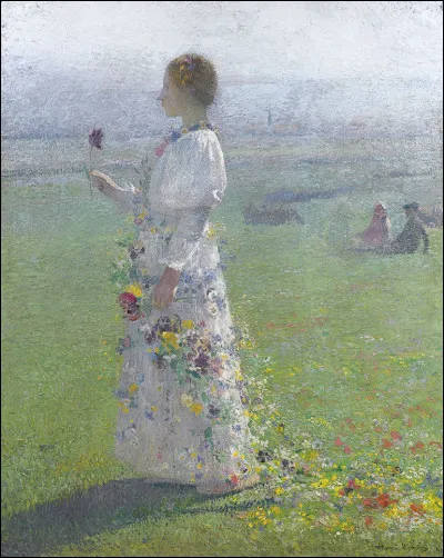 Qui a représenté cette "Belle Jeune Fille marchant à travers les champs, une fleur à la main" ?