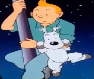 De quelle couleur est le poteau sur lequel Tintin s'agrippe ?