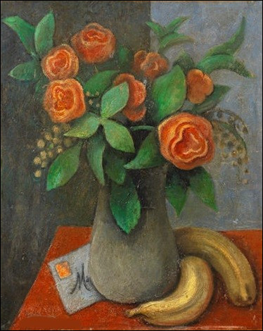 À qui appartient le tableau intitulé "Vase de fleurs, bananes et lettre" ?