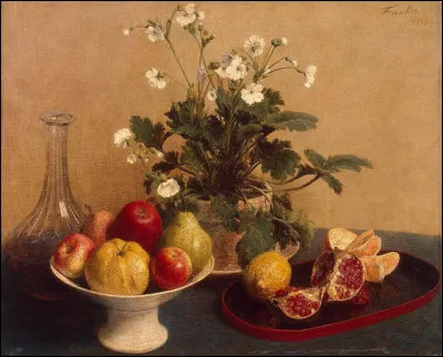 Qui a peint "Nature morte avec fleurs, fruits, quartiers de grenade et d'oranges et carafe" ?
