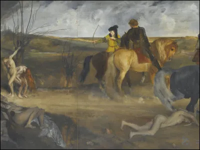 Qui a peint ces chevaux sur cette "Scène de guerre au Moyen Age" ?