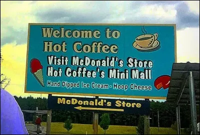 Pour le coup, je vous laisse contempler ce panneau : ne tombez pas dedans, mais découvrez-y le nom de ce hameau du Mississippi.