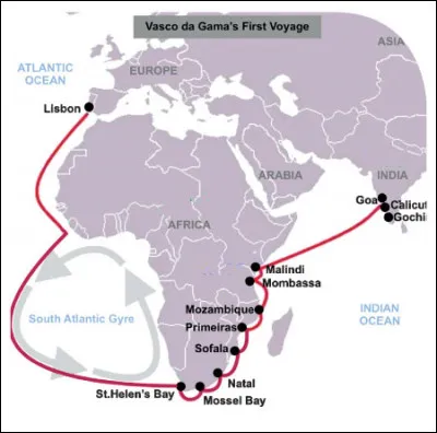 En quelle année Vasco de Gama atteint-il Calicut en Inde suite à son contournement de l'Afrique ?