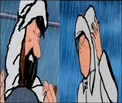 Une tempête de vent et de pluie surgit. De quelle couleur sont les cirés de Tintin et du capitaine Haddock ?