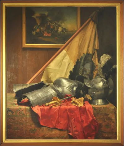 Qui a peint le tableau "Nature morte aux heaumes, armure et bannière" en 1885 ?