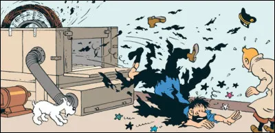 Haddock s'y frotte... et n'a plus qu'à se payer un costard neuf ! Tournesol indique, toutefois, que sa machine [son nom ?] nécessite quelques réglages !