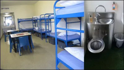 Voila la prison, la base en a six. Dans l'espace sanitaire, il manque quelque chose, quoi ?