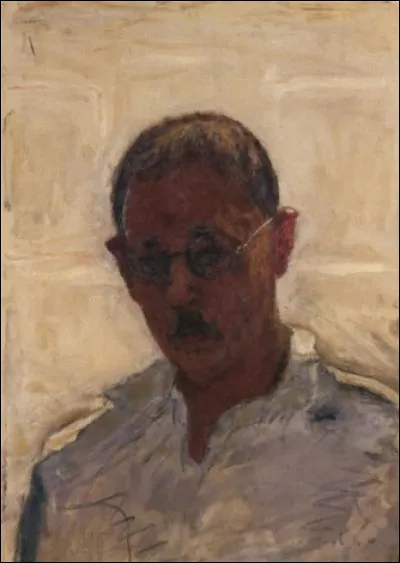 Sa toile s'intitule "Autoportrait sur fond blanc, chemise col ouvert" :