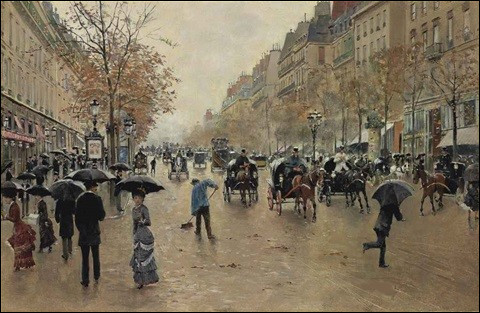 Qui a peint "Boulevard Poissonnière à l'automne un jour de pluie" ?