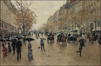 Qui a peint "Boulevard Poissonnière à l'automne un jour de pluie" ?