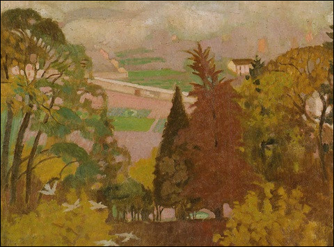 Qui a représenté ce "Paysage d'automne, vue du jardin du musée du Prieuré" ?