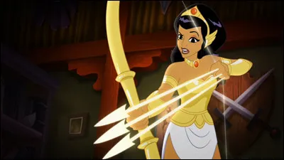 Qui est cette déesse grecque de l'aventure, valeureuse guerrière se défendant avec son arc doré qui envoie des flèches d'énergie ?