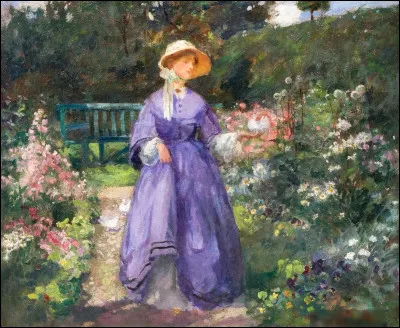 "Femme en robe violette dans le jardin" est un tableau de quel peintre ?