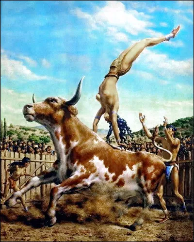 De jeunes Crétois intrépides adoraient pratiquer des sauts périlleux aux dessus des cornes des taureaux. Quelle est cette coutume ?