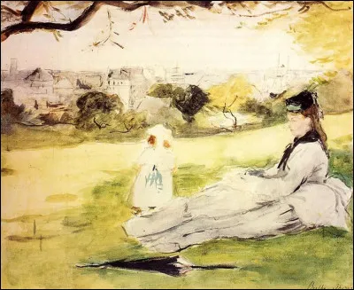 Qui a peint "Femme et enfant assis dans une prairie" ?