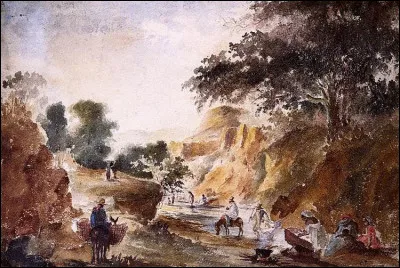 Qui a peint "Paysage aux personnages au bord d'une rivière" ?