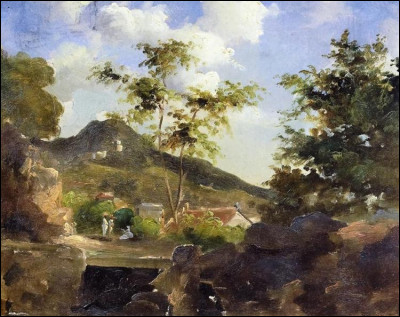 Qui a peint "Village au pied d'une colline à Saint Thomas, Antilles" ?