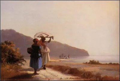 Qui a peint "Deux femme bavardant au bord de la mer, Saint Thomas" ?