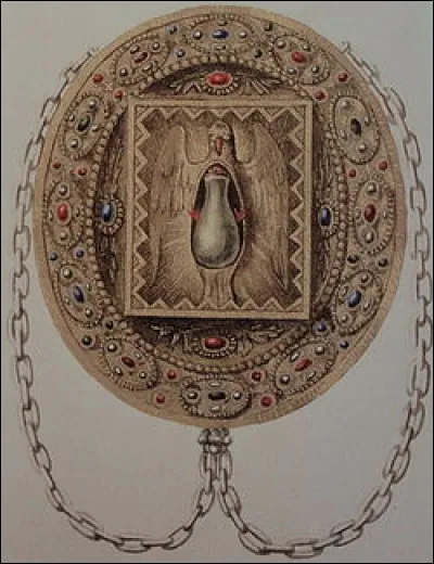 Quel est ce r&eacute;cipient, une fiole d'huile sacr&eacute;e qui aurait servi lors du bapt&ecirc;me de Clovis, utilis&eacute;e en partie pour l'onction des rois de France pendant la c&eacute;r&eacute;monie du sacre ?