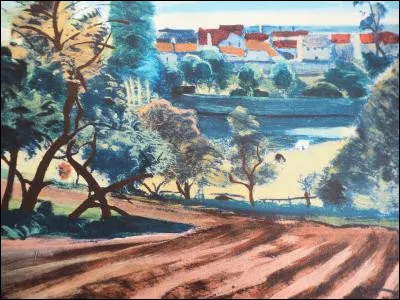 Qui a réalisé l'aquarelle "Champ à l'écart du village" ?
