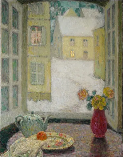 Sa toile s'intitule "La Table devant la fenêtre, neige" :