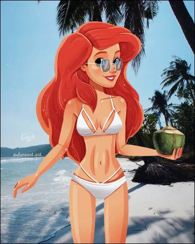 Cette princesse à la chevelure rouge a l'air de se régaler avec son cocktail...