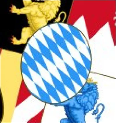 La partie dextre montre un écusson en damier bleu et blanc représentant la maison ..., de la branche des ...