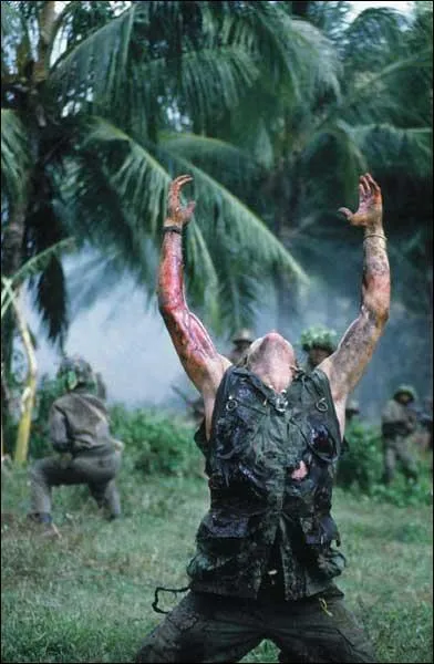 Cette scne clbre montre la chute du valeureux G. I. au Viet-Nam sacrifi sur l'autel de la guerre, certes quelque peu surjoue, mais qui laissa un souvenir indfectible dans les mmoires.