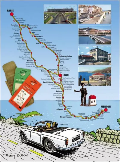 Sur cette illustration est représentée une route mythique empruntée par un bon nombre de Parisiens vers la Côte d'Azur lors des vacances d'été. Comment s'appelle cette route ?