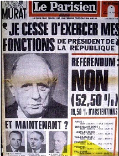 VGE appelle-t-il à voter "non"au référendum de 1969 pour provoquer le départ du président de la République Charles de Gaulle ?