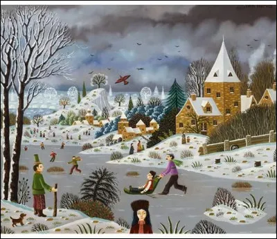 À qui appartient cette huile sur toile représentant "Les Joies de l'Hiver" ?