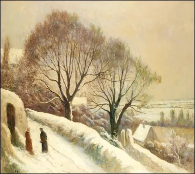 Qui a peint "La Route de l'église sous la neige à Rolleboise" ?