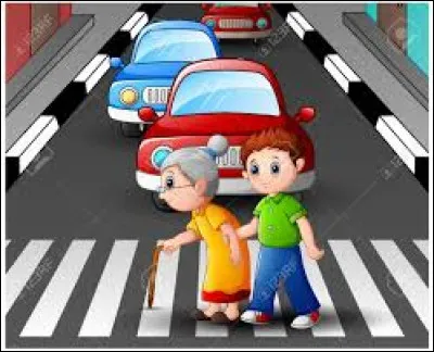 Déroulement de la scène : une vieille dame traverse la route sur un passage piéton, mais le bonhomme est rouge et le feu tricolore pour les voitures est vert. Tu la vois qui commence à traverser, mais il y a une voiture qui s'engage. 
Que fais-tu ?