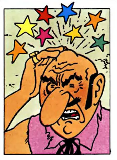 Les méchants ne sont pas épargnés par les bosses : même ce Rastapopoulos de malheur en est à la 2e sur le crâne dans cet album [lequel ?]. Comment s'est-il fait celle-ci ?