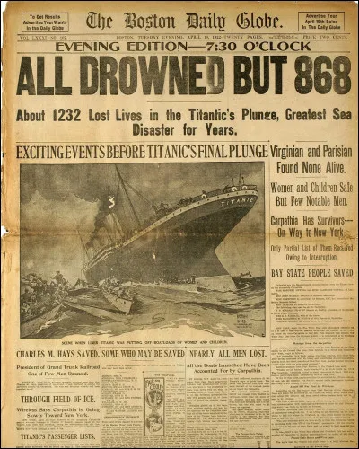 Le dramatique et célèbre naufrage du Titanic s'est produit en ... 1912.