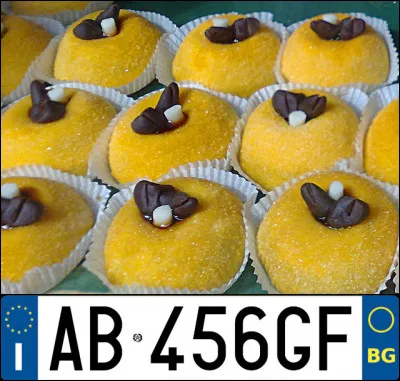 Ce dessert lombard, appelé "Polenta e osei" est typiquement .... ! Il ne contient pas de polenta, mais est décoré de ... (Complétez les pointillés !)