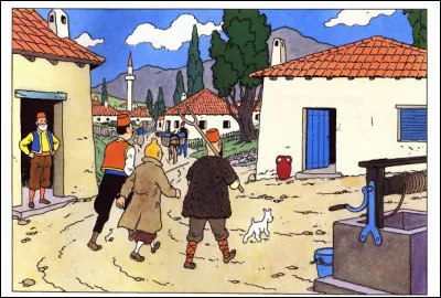 C'est d'un pas assuré et flanqué de deux paysans syldaves que Tintin se dirige vers cette bâtisse où l'on peut lire ordinairement ...