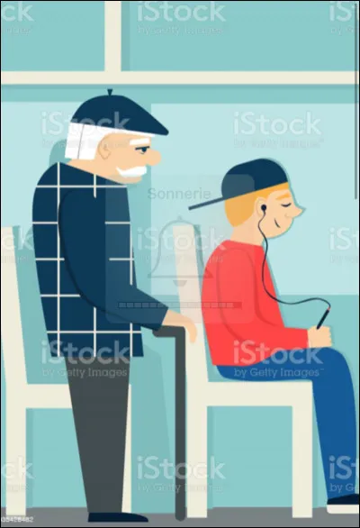 Dans le bus, il y a une personne âgée qui attend une place. Que fais-tu ?