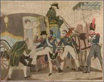 13 février 1820 : 
À la sortie de l'opéra, l'ouvrier Louis Pierre Loutrel poignarde Charles-Ferdinand d'Artois, seul prince susceptible de perpétuer la dynastie des Bourbons. Quel titre possédait cet illustre personnage ?