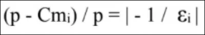 Dans l'équation de Lerner suivante : (p - Cmi) / p = | - 1 / εi | le premier terme représente :