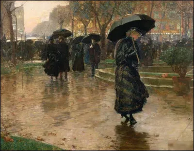 Quel peintre est l'auteur du tableau "Tempête de pluie, Union Square" ?