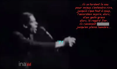 Parfois, on n'est guère aidé par la technique de l'époque, qui ne rend pas le texte toujours très intelligible : il m'a toujours manqué un mot dans "Amsterdam"... Lequel ?