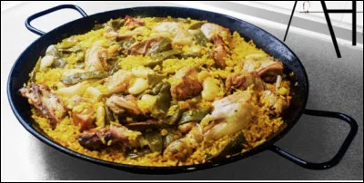 Quel est ce met originaire de Valence à base de riz, de haricots verts et blancs, de poulet, de lapin, de tomates, de safran et d'huile d'olives ?