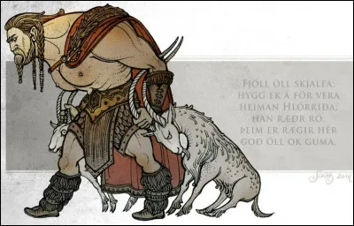 "Tu en prends à ton aise, Loki ;
Tu n'iras pas longtemps
Libre et sans retenue,
Car sur l'arrête d'un rocher
Les dieux t'enchaîneront
Avec les intestins du fils du froid comme givre."