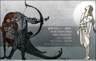 "Tais-toi, être abject,
Mon puissant marteau
Mjöllnir, va te réduire au silence.
Le rocher des épaules,
Je vais te le couper à ras de la gorge
Et ta vie sera révolue."