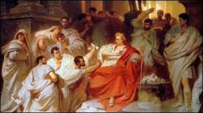 15 mars 44 av. J.-C. : 
En plein sénat César se fait poignarder de 23 coups de couteau. Parmi les assassins, il reconnaît une personne et lui dit : ''Toi aussi mon fils''. De qui parlait-il ?