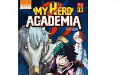 Sur le bout de la couverture du livre qui a été enlevé, qui se trouve sous Izuku ?