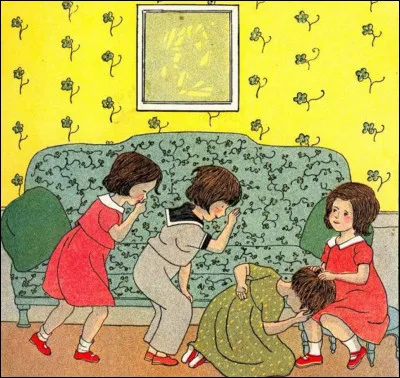 Quel est nom du jeu où une personne, courbée sur les genoux dune autre et les yeux fermés, reçoit des coups dans une de ses mains, quelle tend derrière elle, et doit deviner qui la touchée ?