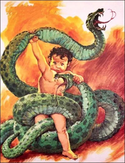 Le premier combat de ce puissant héros grec dans son berceau. Qui est-il ?