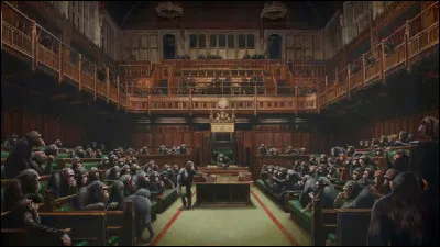 Quel artiste de street art anonyme est l'auteur de ce tableau intitulé ''Parlement des singes'' ?